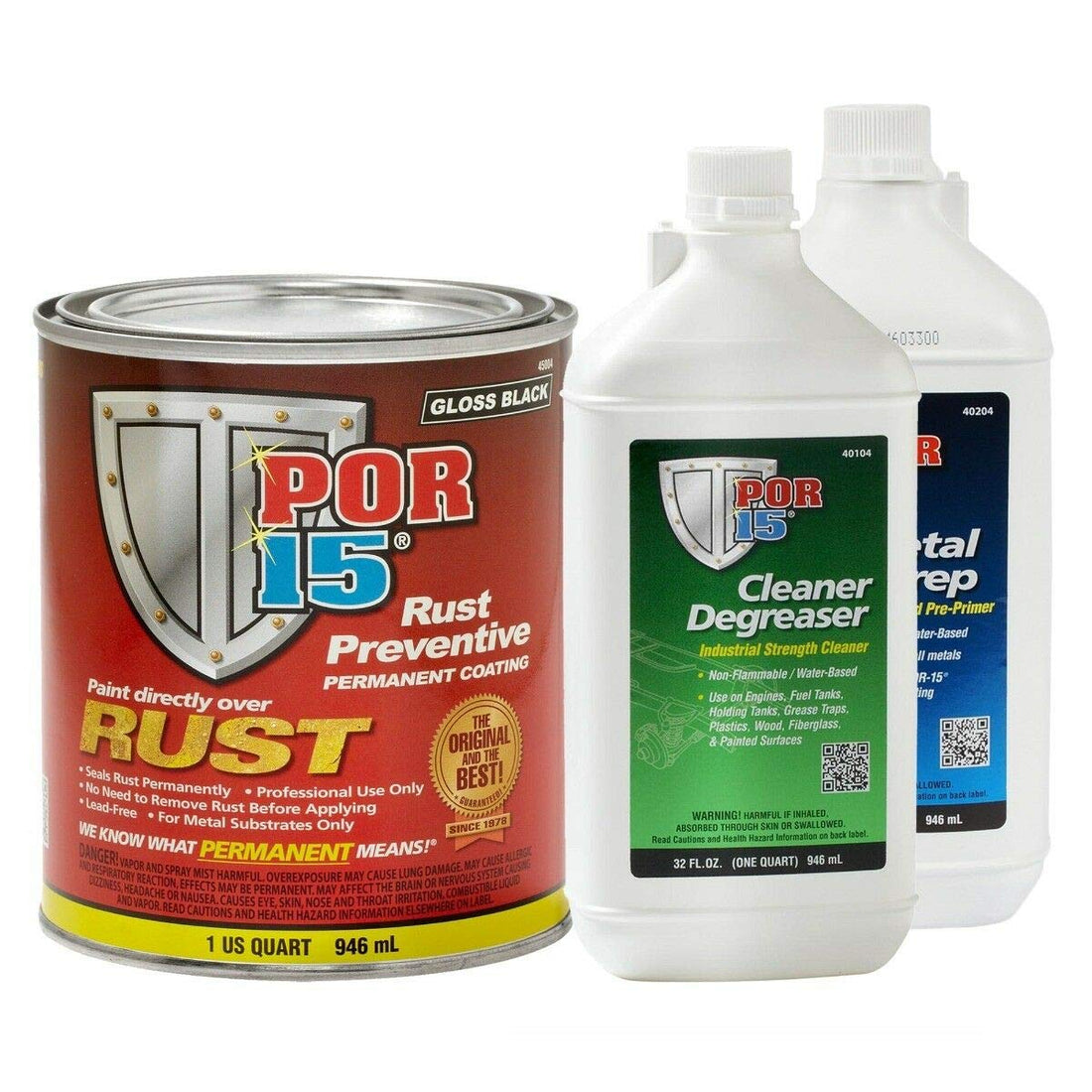 POR-15 45004 Rust Preventative Coating Gloss Black Kit w/Metal Prep & Degreaser - Detailing Connect