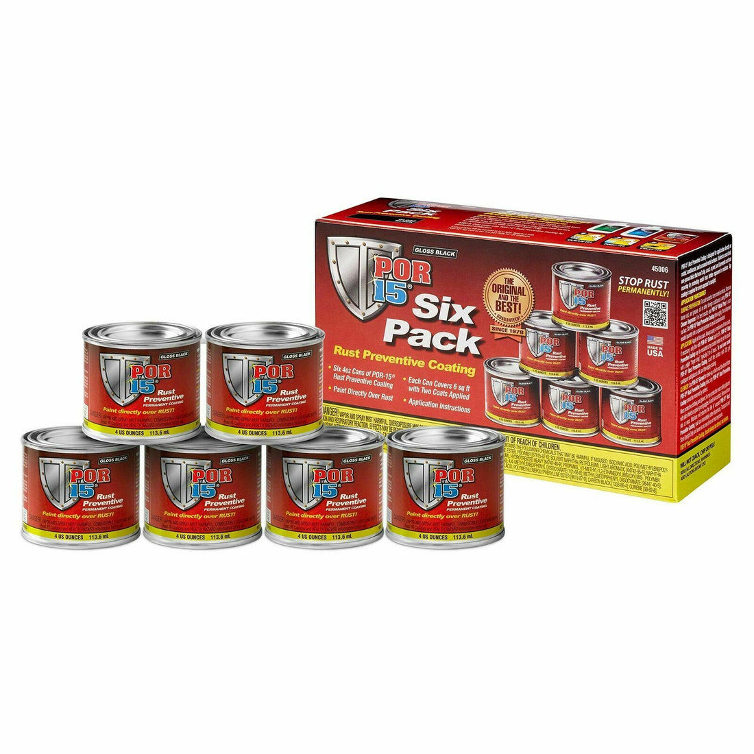 POR-15 45006-6PK Gloss Black Rust Preventive Coating - 4 fl. oz., (Pack of 6) - Detailing Connect
