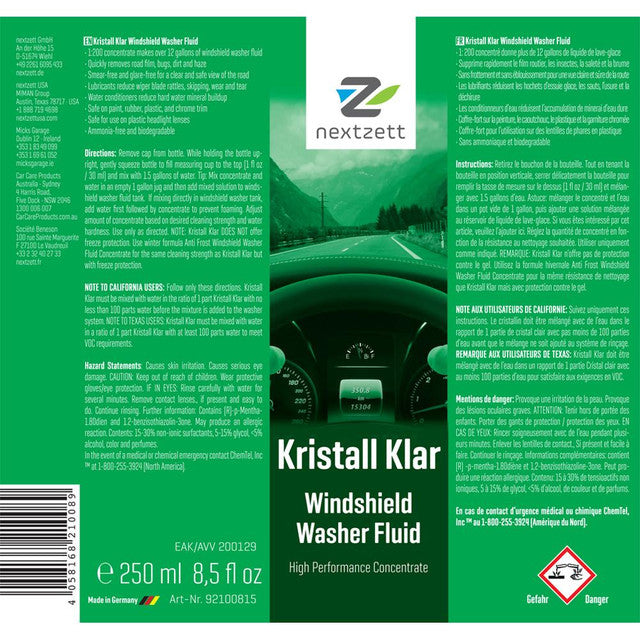 Nextzette Kristall Klar Premium Washer Fluid Concentrate - 8.5 oz (250 ml) - Detailing Connect