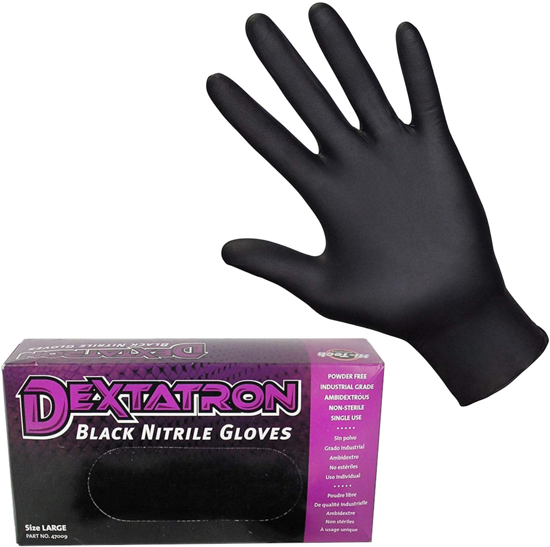 DEXTATRON Non-Sterile Powder Free Black Nitrile Disposable Gloves, 100 Gloves (Medium)) - Detailing Connect