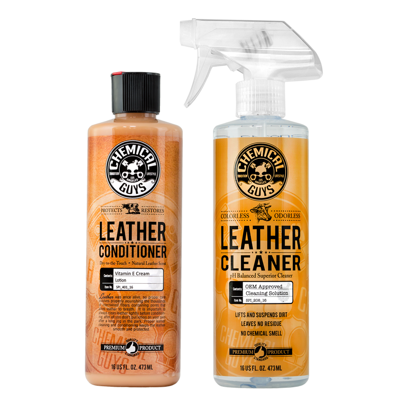 Chemical Guys Leather Cleaner 16oz + Leather Conditioner 16oz + 2 Micr –  Detailing Connect