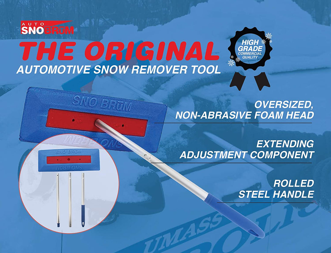 SNOBRUM – The Original Snow Remover for Cars and Trucks – 28 to 48 Inch Snow Brush with Foam Head and 3 Piece Handle – Made in The USA, Push-Broom Design – No-Scratch Snow Removal - Detailing Connect